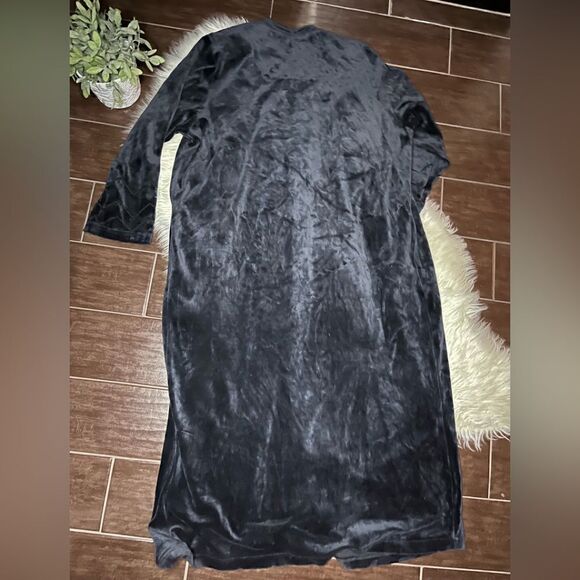 Cabernet full length navy blue Velour front zip lounge coat sz Large - Picture 5 of 6